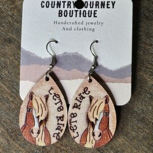 NWT Horse Earrings - Brown Wooden